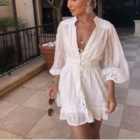 Dresses & Skirts - Bohemian White gypsy white front tie Ruffle Mini dress